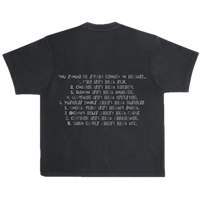 the back of a black t - shirt with the words written on it